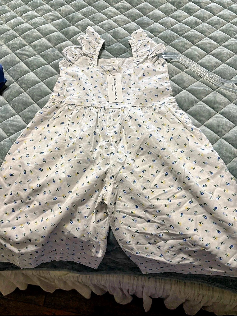 Janie and Jack Floral Ruffle Jumpsuit White & Blue Size 2T